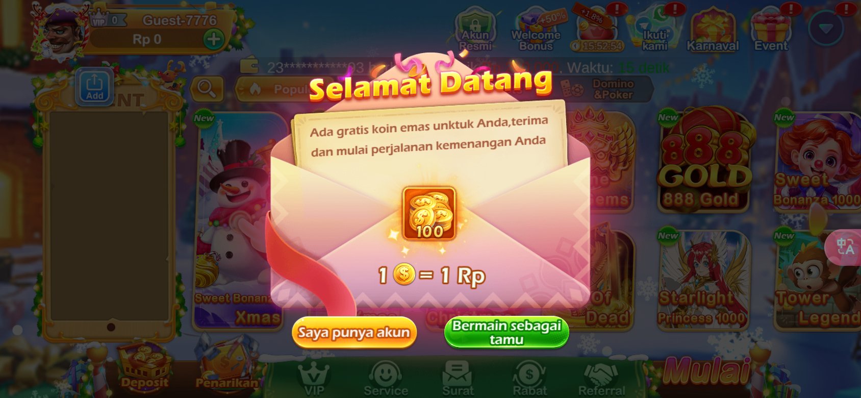 Dapatkan koin emas gratis di K3K3 2 4 6381 I untuk pengguna baru.