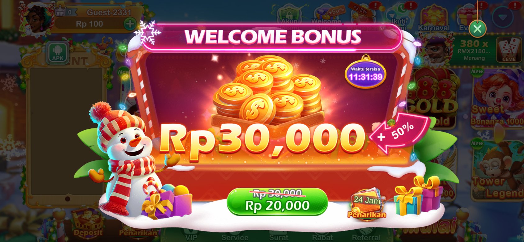 Bonus selamat datang K3K3 2 4 6381 I dengan diskon spesial untuk pengguna baru.