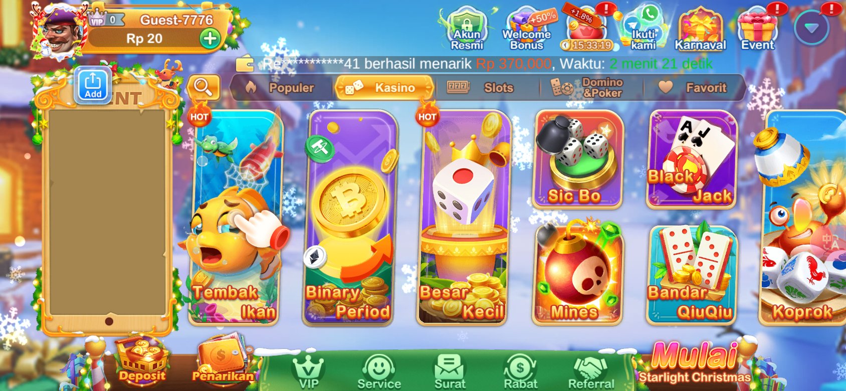 Game kasino populer seperti Tembak Ikan dan Sic Bo tersedia di K3K3 2 4 6381 I.